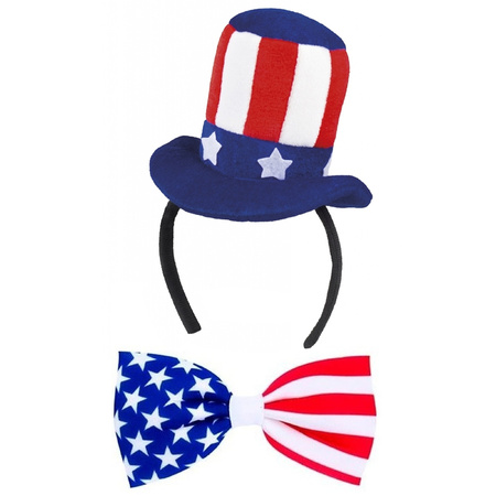 USA/Amerika verkleed thema set hoed en vlinderstrik volwassenen
