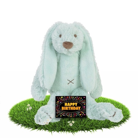 Plush bunny Richie mint 28 cm with birthday card