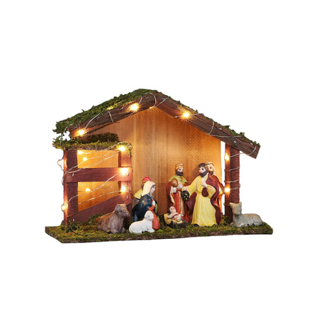 Christmas crib with figures and light 30 x 10 x 20 cm