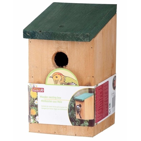 Wooden birdhouse 22 cm with 2x tubes of paint black/green