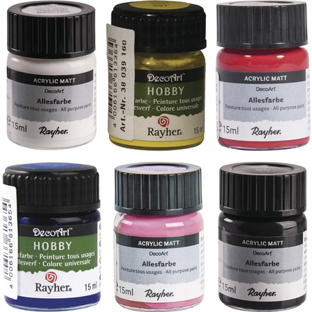 Discount set of 6x different colors acryl hobby paint 15 ml per jar