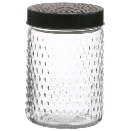 Storage jar/storage jar Roma - 4x - 1L - glass - black - incl. labels