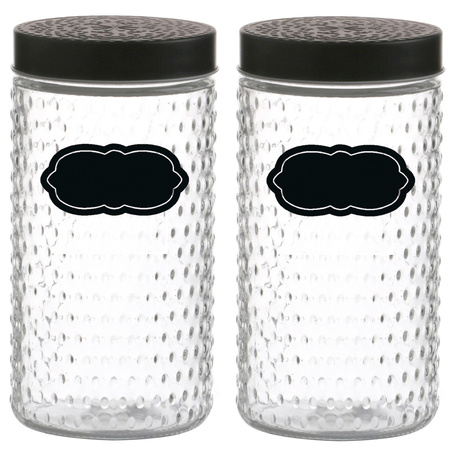 Storage jar/storage jar Roma - 4x - 1.5L - glass - black - incl. labels