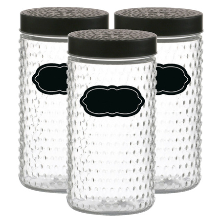 Storage jar/storage jar Roma - 6x - 1.5L - glass - black - incl. labels
