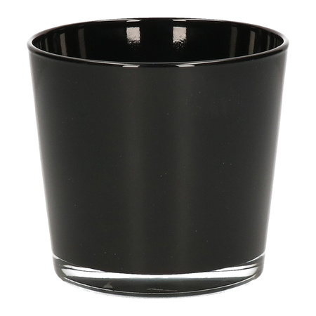 Glass tea lights holders black 10 x 9 cm