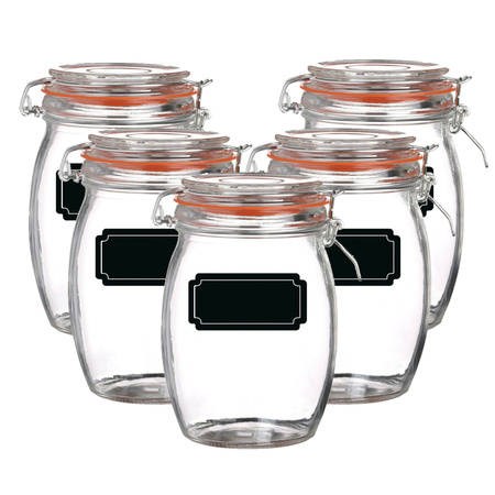 Weck jar/preserving jar - 10x - 1L - glass - with clip closure - incl. labels