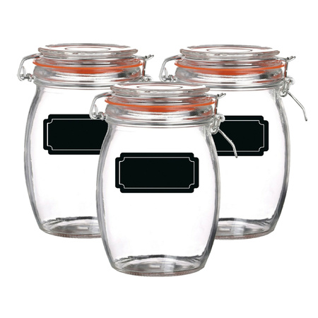 Weck jar/preserving jar - 4x - 1L - glass - with clip closure - incl. labels