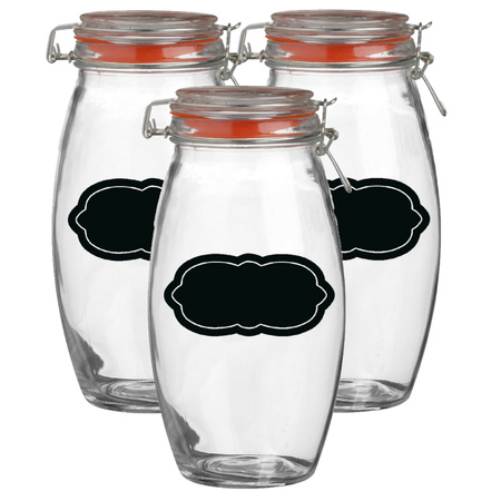 Weck jar/preserving jar - 6x - 1.9L - glass - with clip closure - incl. labels