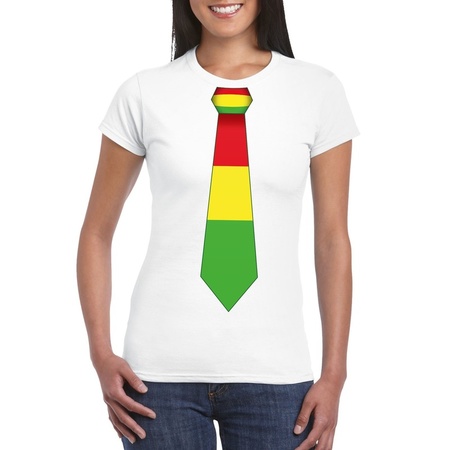 Wit t-shirt met Limburgse vlag stropdas voor dames