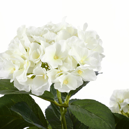 Witte Hydrangea/hortensia kunstplant 45 cm in grijze pot