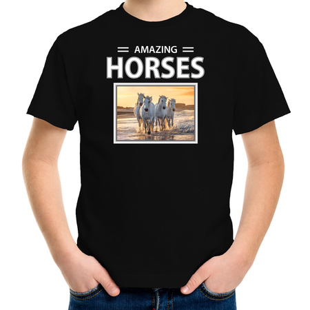 Animal White horse photo t-shirt amazing horses black for children
