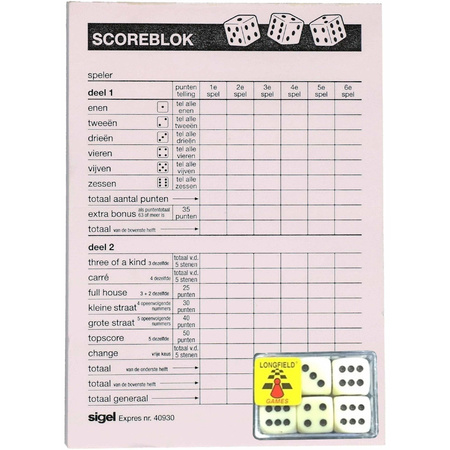 Yahtzee game set accessories 100 score sheets/6 dices