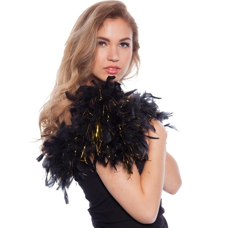 Black with gold feathers carnaval boa 180 cm