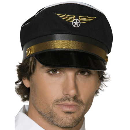 Piloten verkleed set - wings broche speldje - pilotenpet - zwart - heren/dames - carnaval